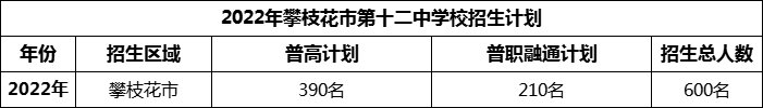 2024年攀枝花市第十二中學(xué)校招生計劃是多少？