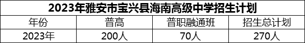 2024年雅安市寶興縣海南高級中學招生計劃是多少？