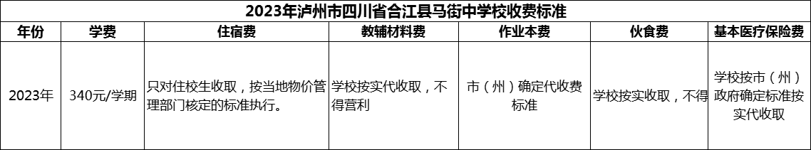 2024年瀘州市四川省合江縣馬街中學(xué)校學(xué)費多少錢？