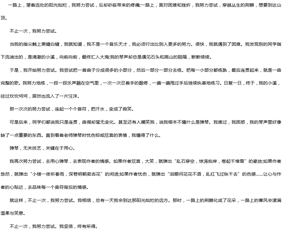 2019中考滿分作文：不止一次，我努力嘗試過