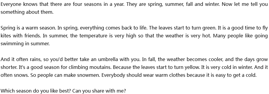 2020年中考英語(yǔ)滿(mǎn)分作文預(yù)測(cè)范文：The Four Seasons