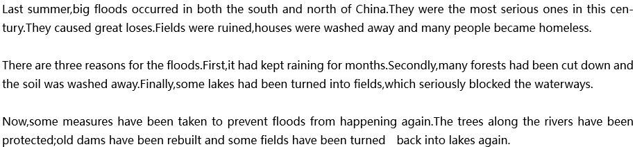 2020年中考英語(yǔ)滿分作文參考范文：big floods