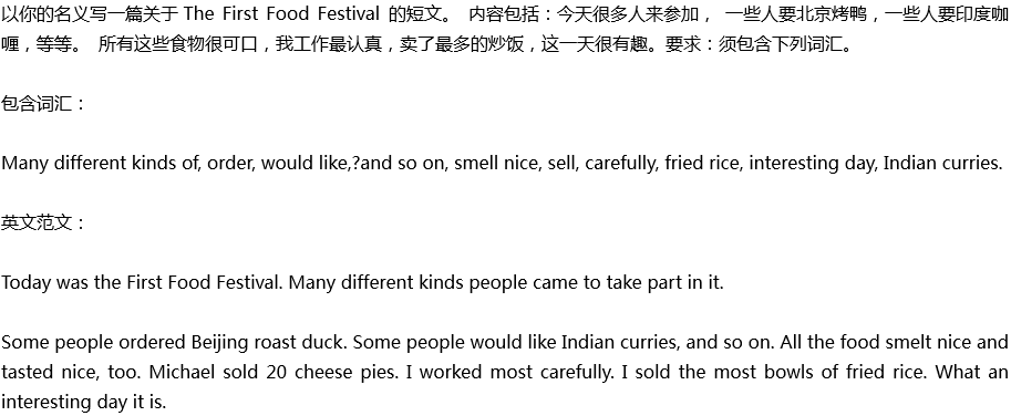 2020年中考英語(yǔ)滿分作文參考范文：The First Food Festival