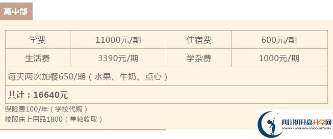 雅安北附實驗學校住宿費用是多少？