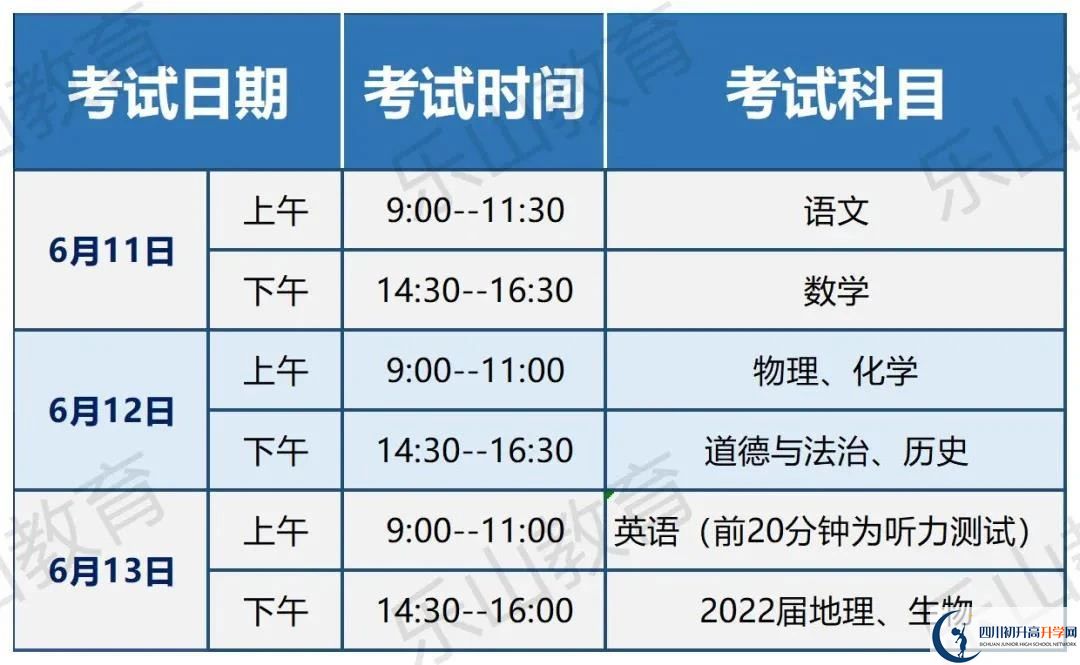 2022年樂山市會(huì)考時(shí)間安排情況